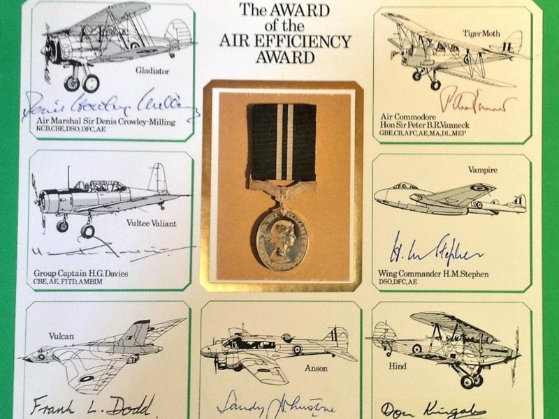 A signed Award of the Air Efficiency Award cover